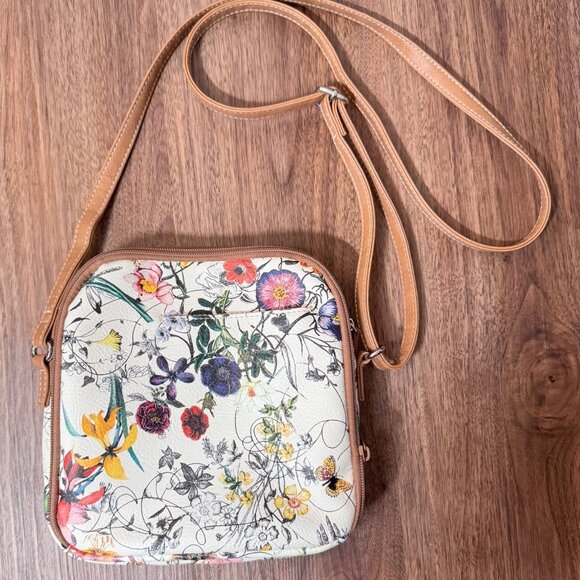 Multisac Floral Crossbody Purse Adjustable Strap Multiple Pockets Faux‎ Leather - Picture 2 of 11